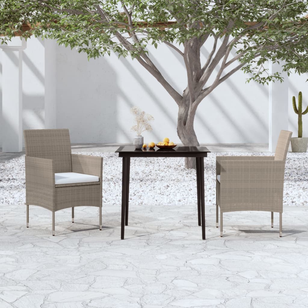 vidaXL Set mobilier de grădină, cu perne, 3 piese, bej și negru vidaXL Set mobilier de grădină, cu perne, 3 piese, bej și negru