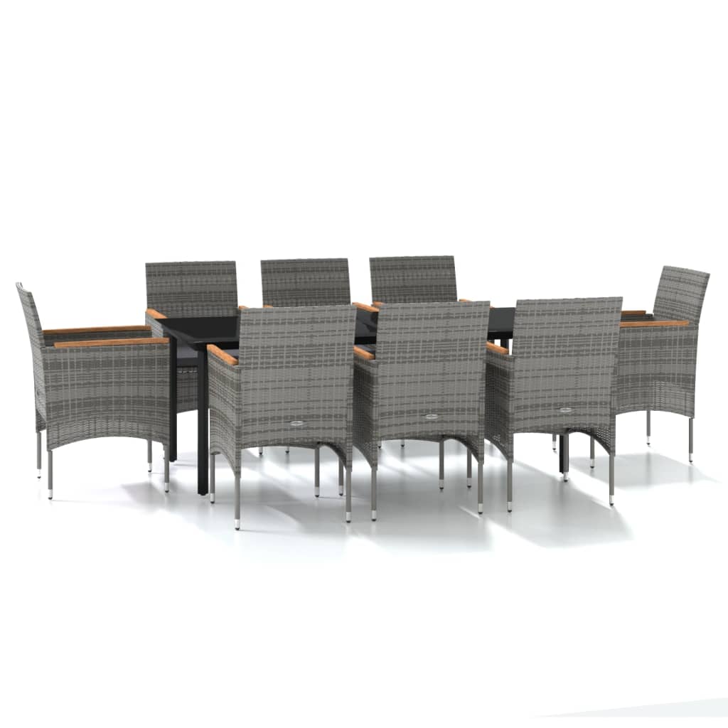 vidaXL Set mobilier de grădină cu perne, 9 piese, gri și negru vidaXL Set mobilier de grădină cu perne, 9 piese, gri și negru