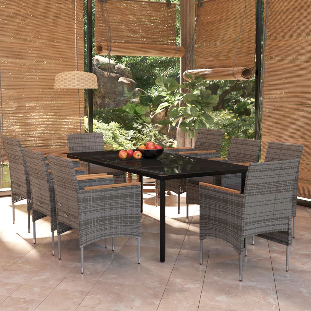 vidaXL Set mobilier de grădină cu perne, 9 piese, gri și negru vidaXL Set mobilier de grădină cu perne, 9 piese, gri și negru