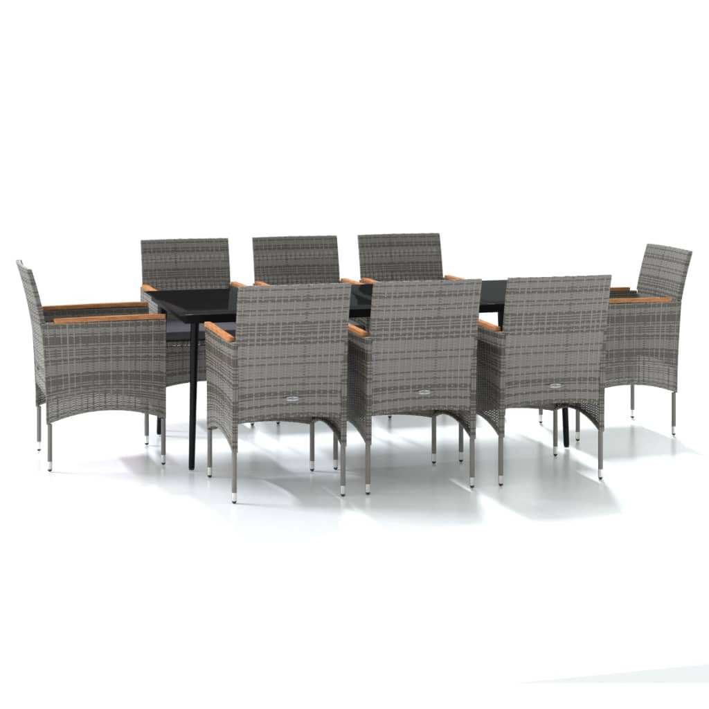 vidaXL Set mobilier de grădină, cu perne, 9 piese, gri și negru