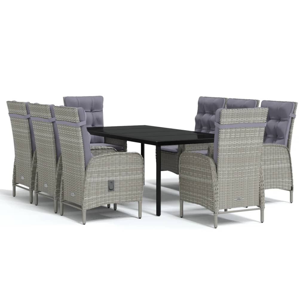 vidaXL Set mobilier de grădină cu perne, 9 piese, gri și negru vidaXL Set mobilier de grădină cu perne, 9 piese, gri și negru