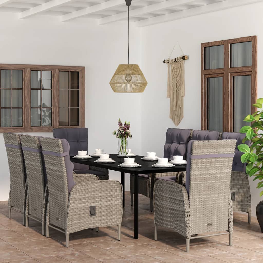 vidaXL Set mobilier de grădină cu perne, 9 piese, gri și negru vidaXL Set mobilier de grădină cu perne, 9 piese, gri și negru
