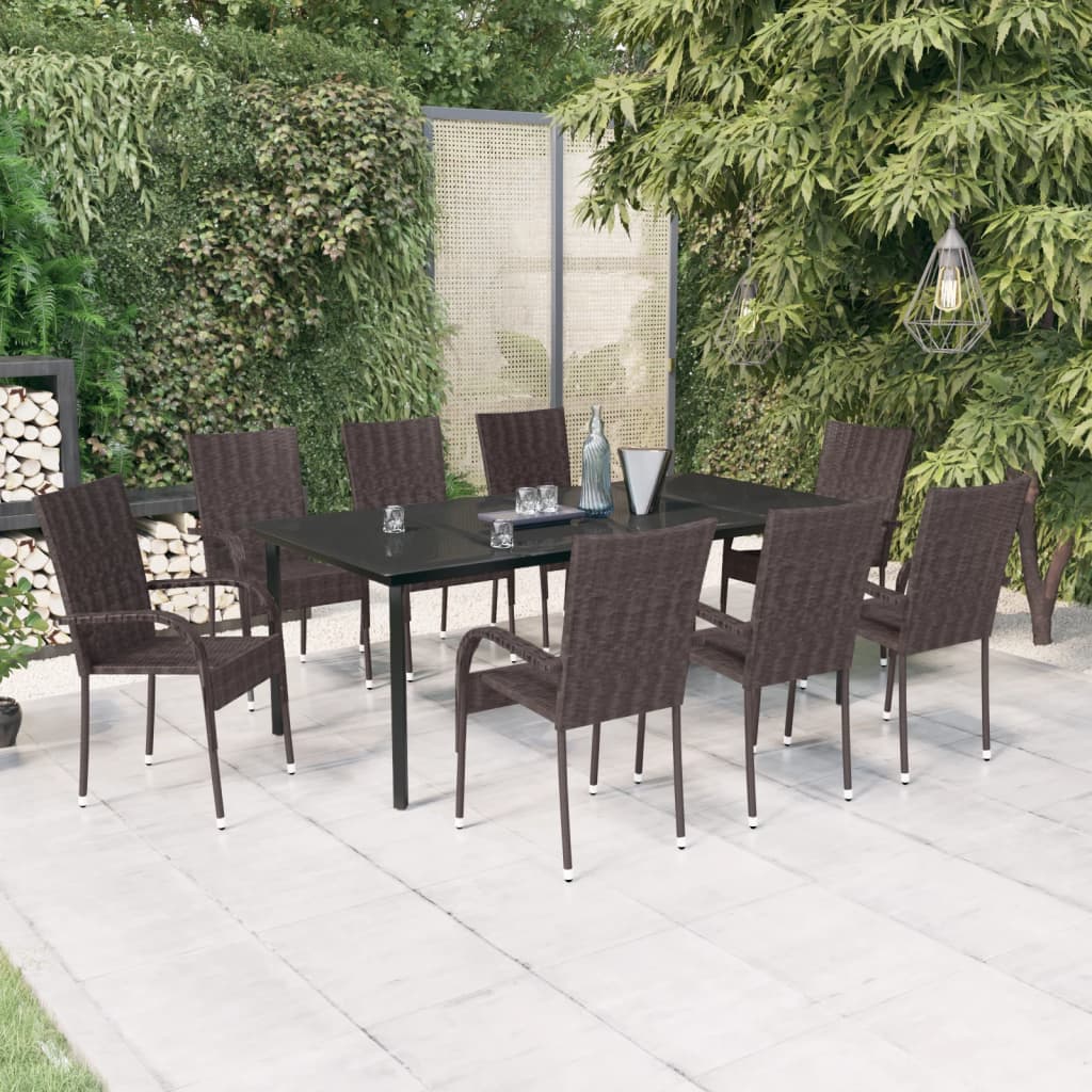 vidaXL Set mobilier de grădină, 9 piese, maro și negru vidaXL Set mobilier de grădină, 9 piese, maro și negru