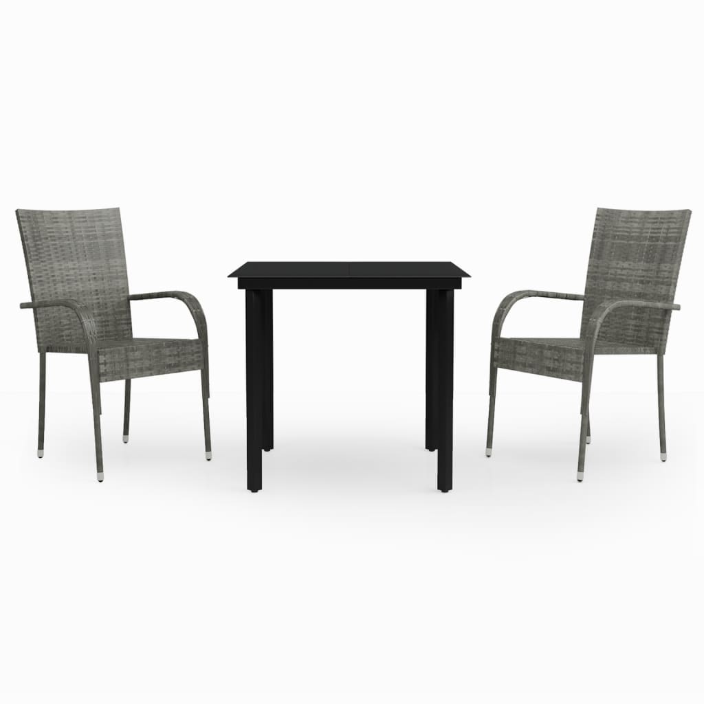 vidaXL Set mobilier de grădină, 3 piese, gri și negru vidaXL Set mobilier de grădină, 3 piese, gri și negru