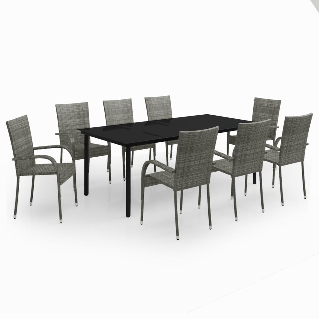vidaXL Set mobilier de grădină, gri și negru, 9 piese