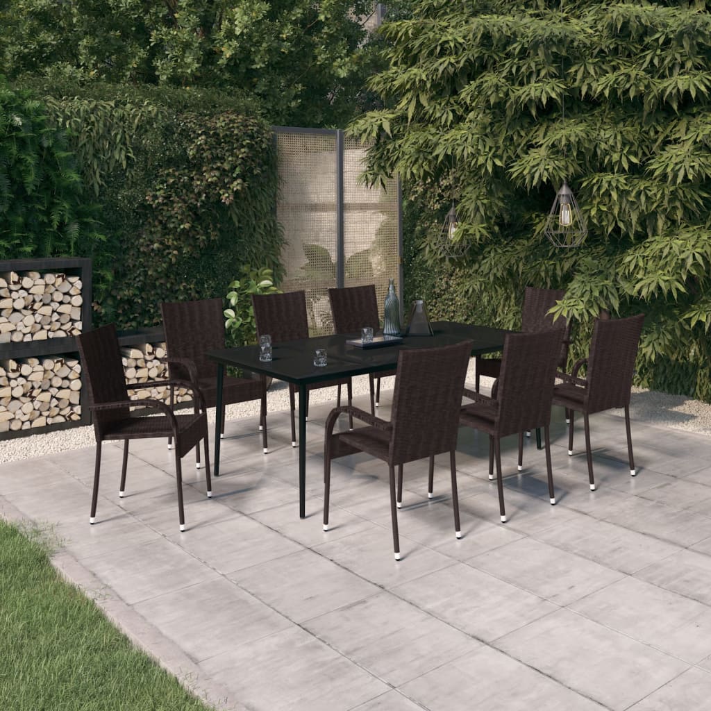 vidaXL Set mobilier de grădină, 9 piese, maro și negru vidaXL Set mobilier de grădină, 9 piese, maro și negru