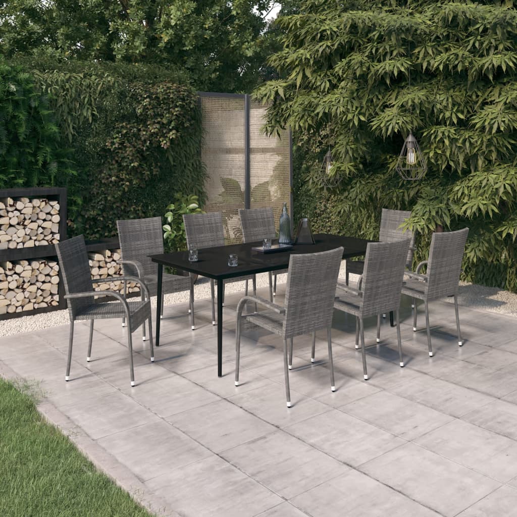 vidaXL Set mobilier de grădină, 9 piese, gri și negru vidaXL Set mobilier de grădină, 9 piese, gri și negru