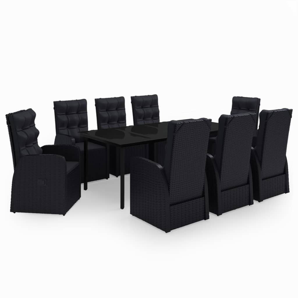 vidaXL Set mobilier de grădină cu perne, 9 piese, negru