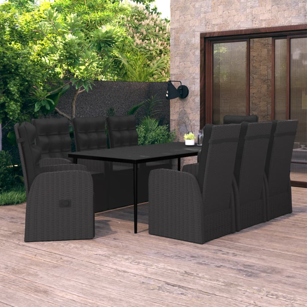 vidaXL Set mobilier de grădină cu perne, 9 piese, negru