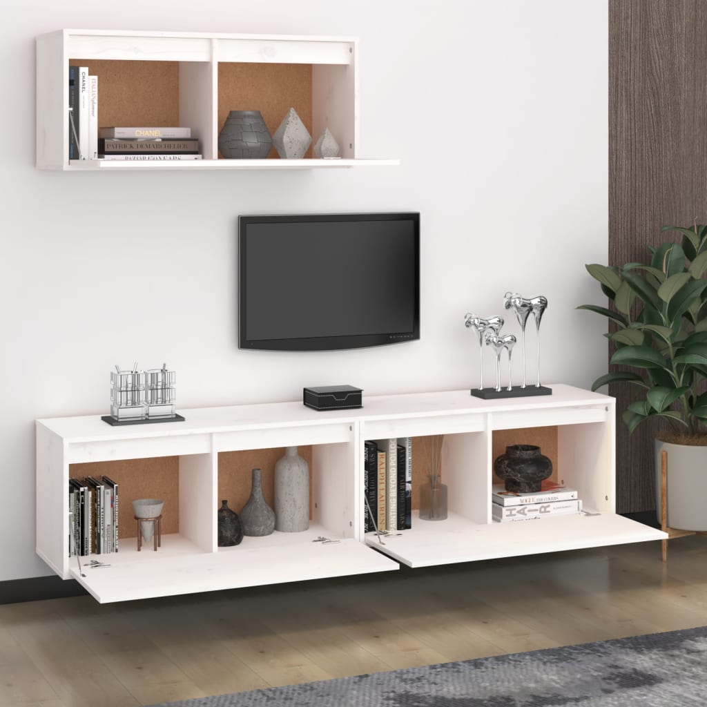 vidaXL Comode TV, alb, 3 buc., lemn masiv de pin