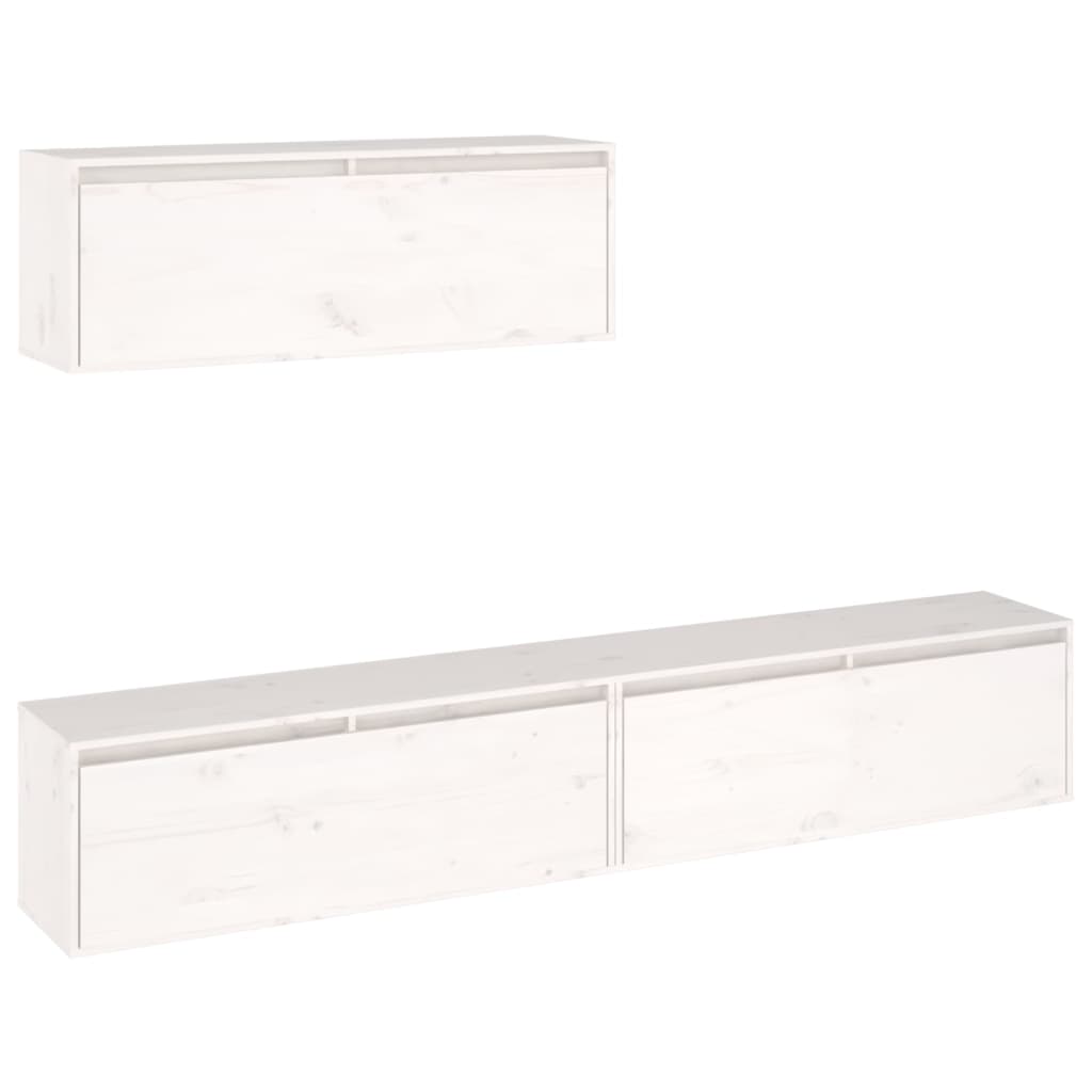 vidaXL Set dulap TV, 3 buc., alb, lemn masiv de pin vidaXL Set dulap TV, 3 buc., alb, lemn masiv de pin