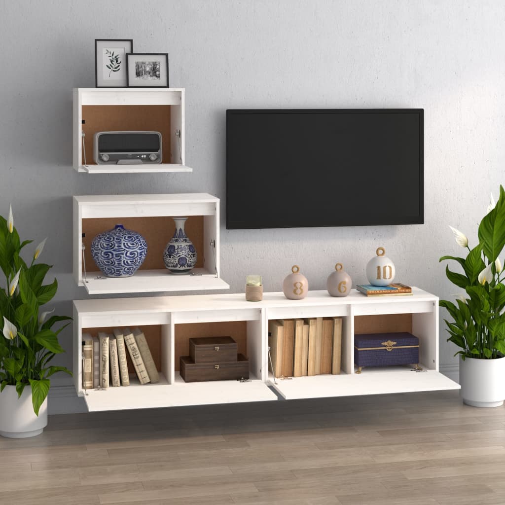 vidaXL Comode TV, alb, 4 buc., lemn masiv de pin