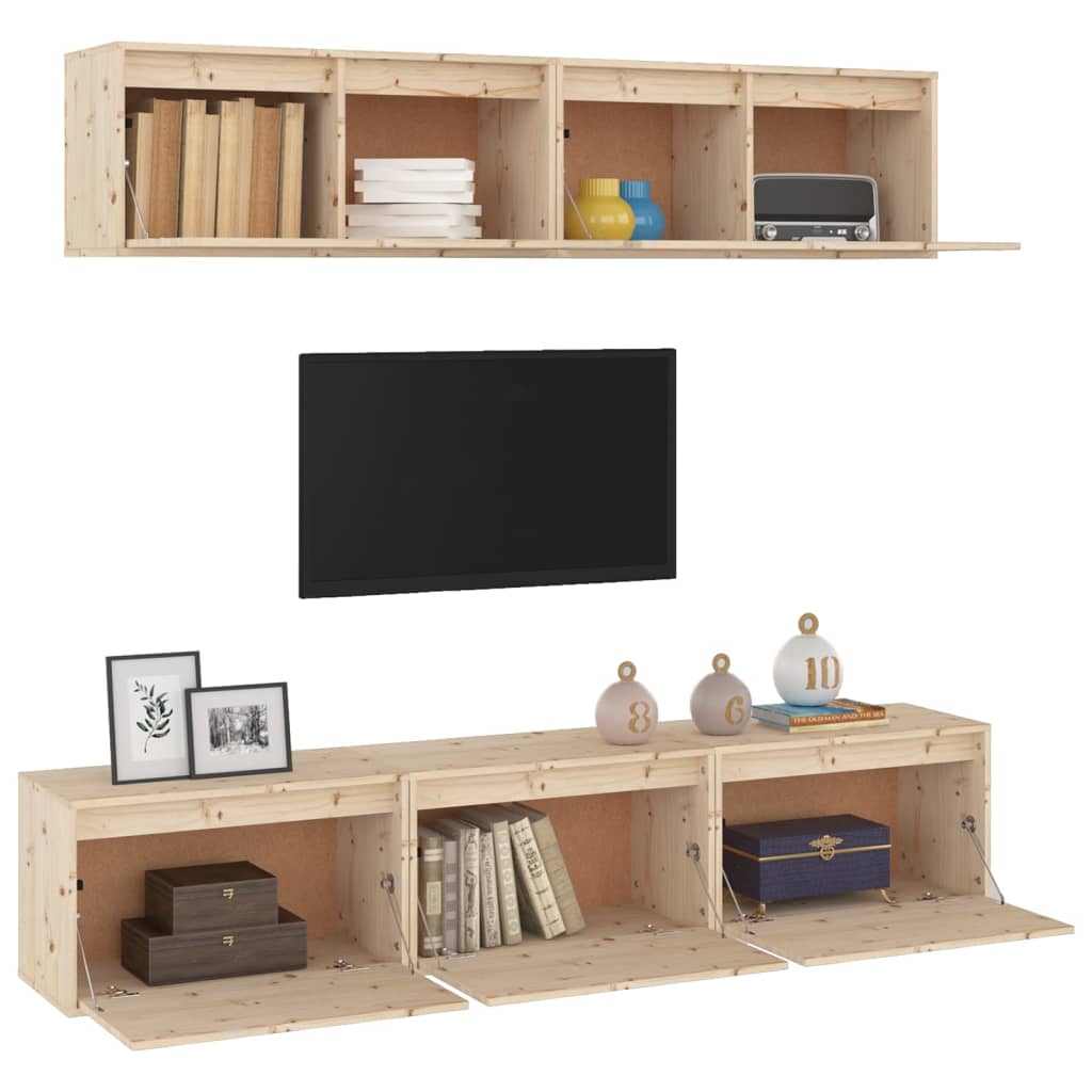 vidaXL Set dulap TV, 5 buc., lemn masiv de pin vidaXL Set dulap TV, 5 buc., lemn masiv de pin