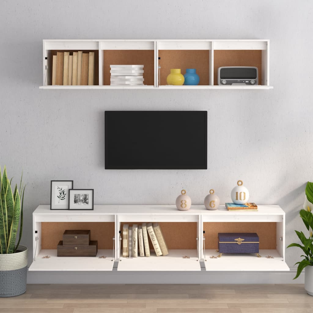 vidaXL Comode TV, alb, 5 buc., lemn masiv de pin