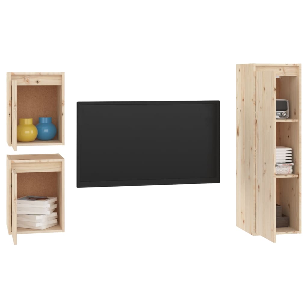 vidaXL Comode TV, 3 buc., lemn masiv de pin