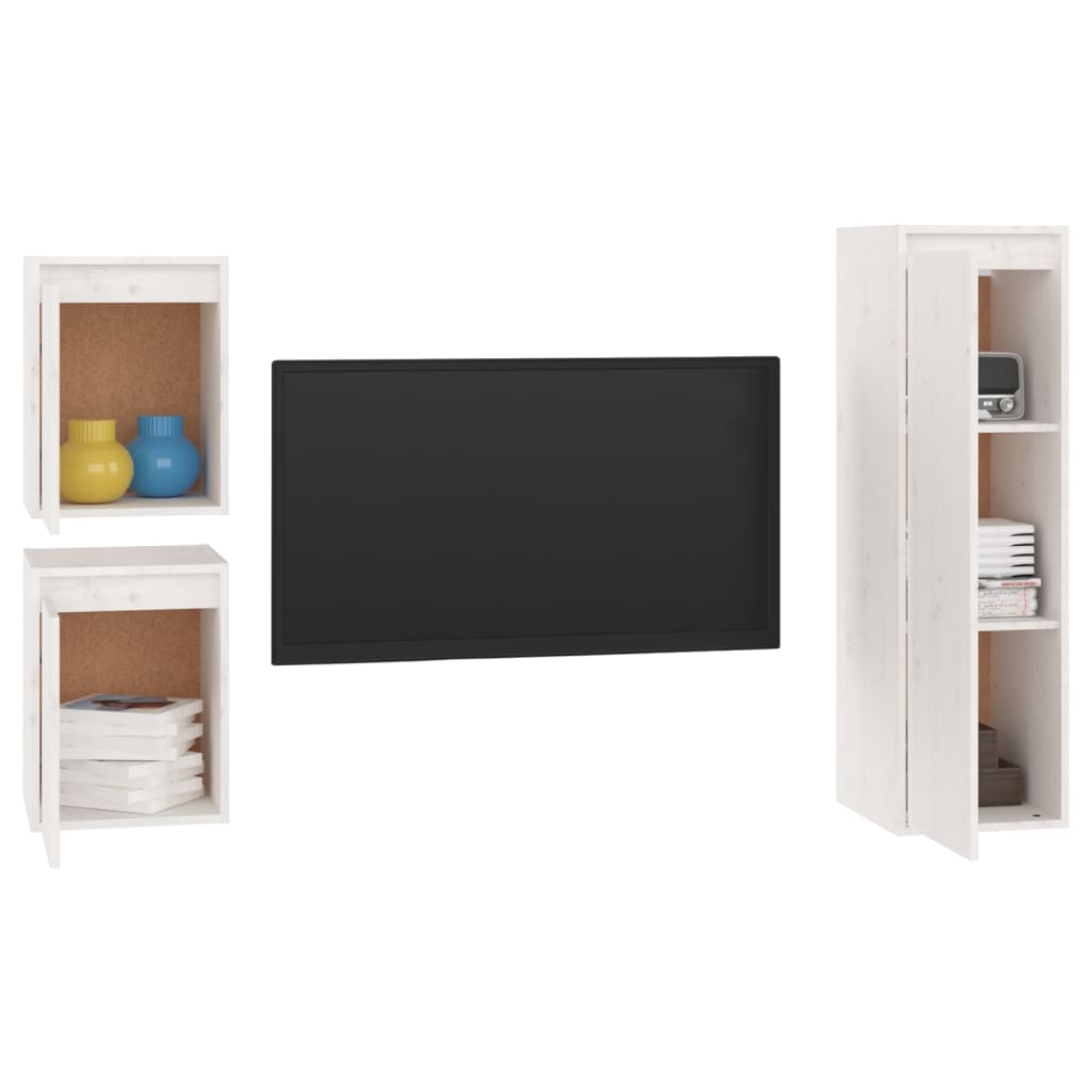 vidaXL Comode TV, 3 buc., alb, lemn masiv de pin