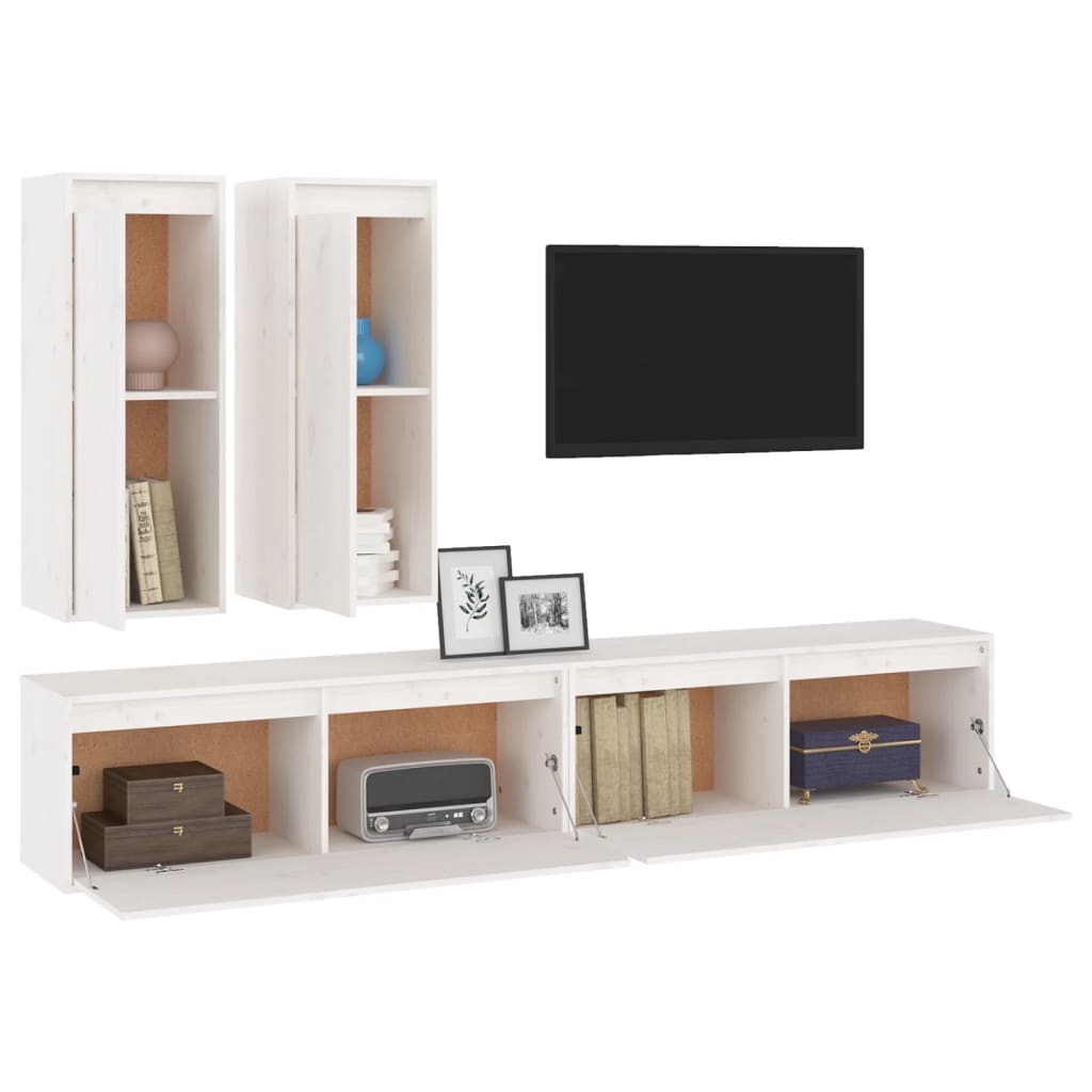 vidaXL Comode TV, 4 buc., alb, lemn masiv de pin