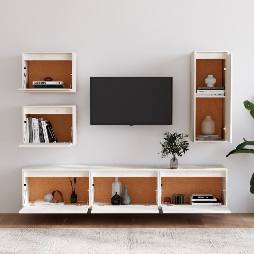 vidaXL Comode TV, alb, 6 buc., lemn masiv de pin