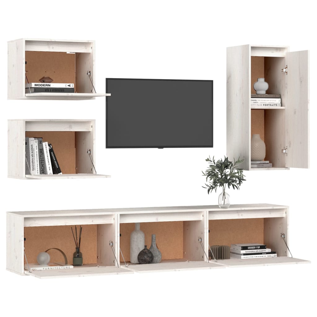vidaXL Comode TV, alb, 6 buc., lemn masiv de pin