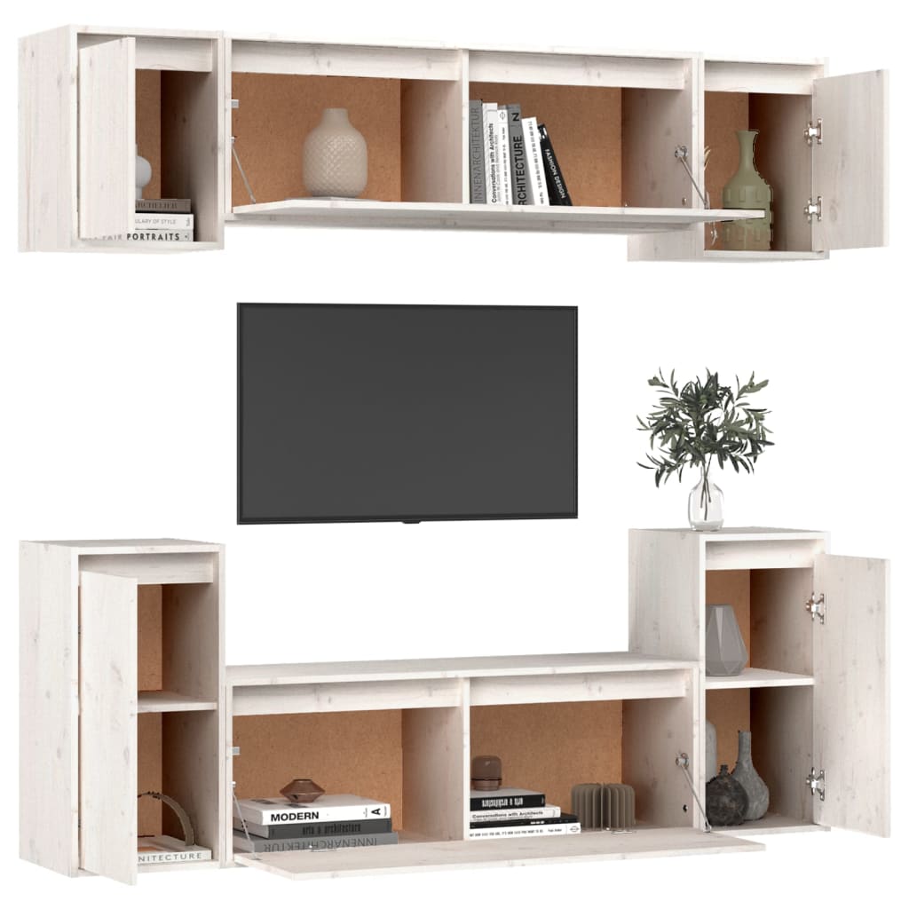 vidaXL Comode TV, 6 buc., alb, lemn masiv de pin