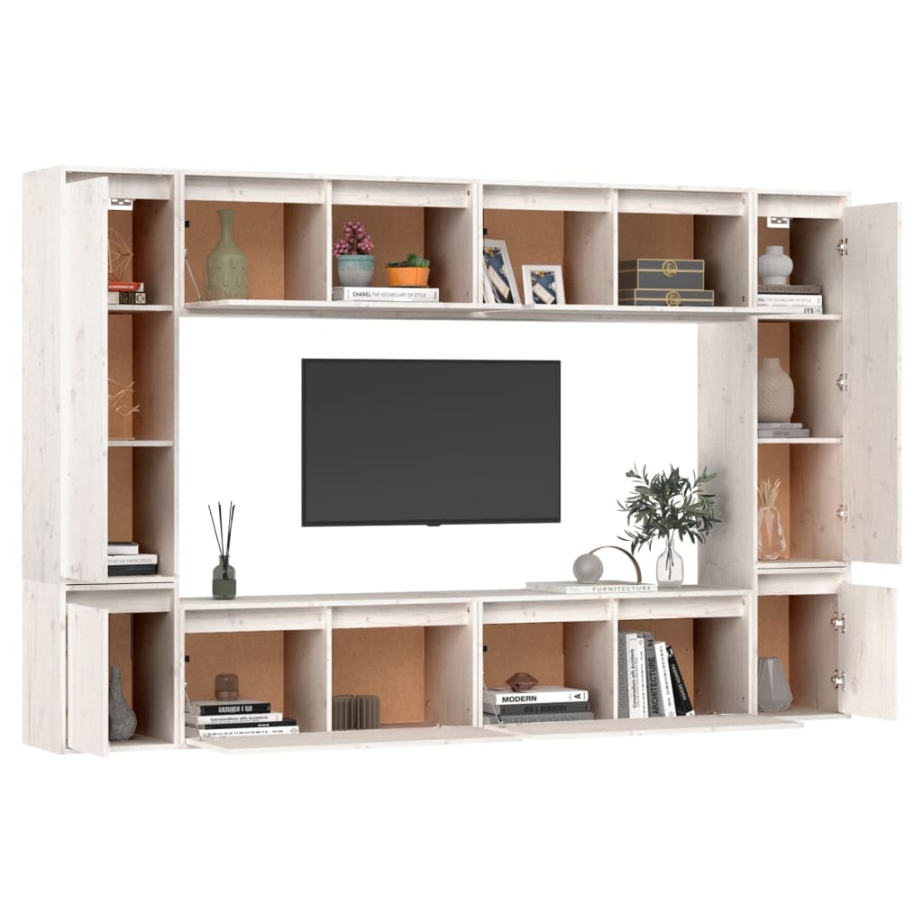 vidaXL Comode TV, 8 buc., alb, lemn masiv de pin