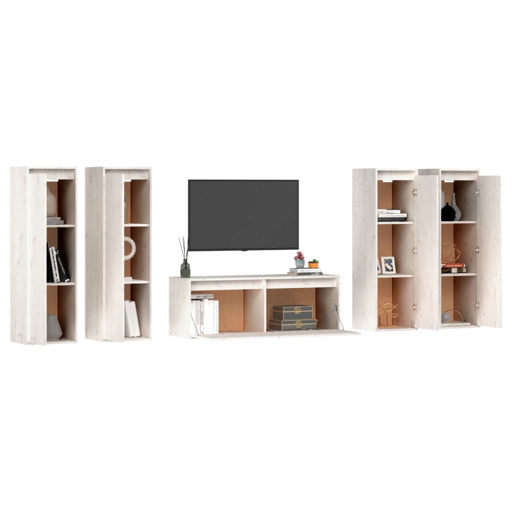 vidaXL Comode TV, 5 buc., alb, lemn masiv de pin