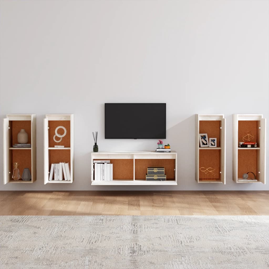 vidaXL Comode TV, 5 buc., alb, lemn masiv de pin