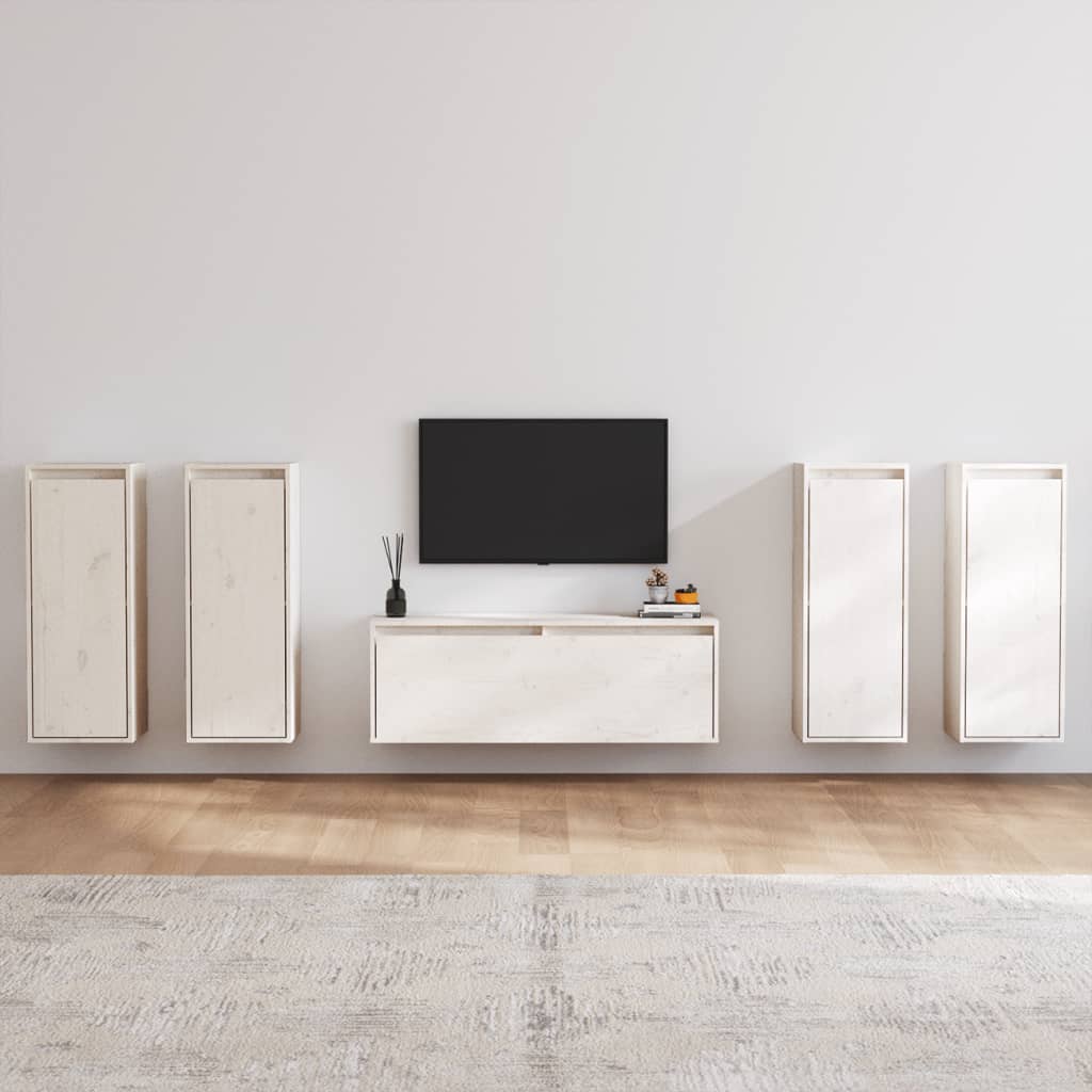 vidaXL Comode TV, 5 buc., alb, lemn masiv de pin