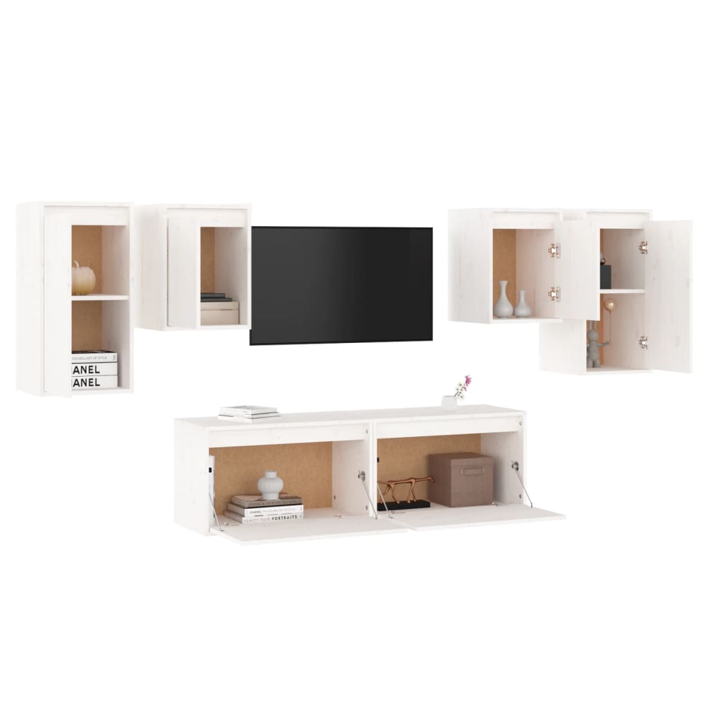 vidaXL Comode TV, alb, 6 buc., lemn masiv de pin