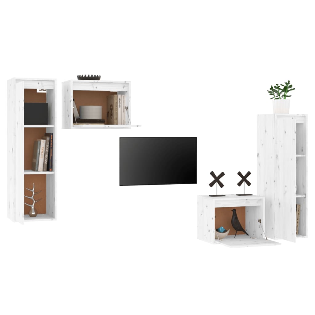 vidaXL Comode TV, alb, 4 buc., lemn masiv de pin