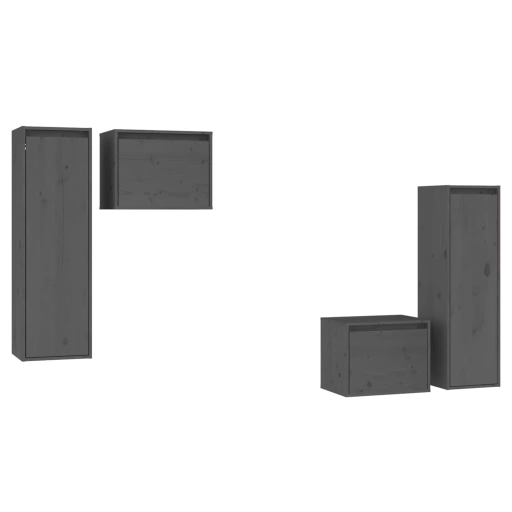 vidaXL Comode TV, gri, 4 buc., lemn masiv de pin