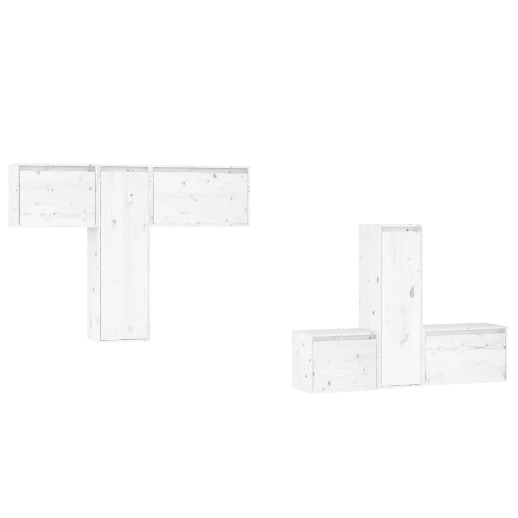 vidaXL Comode TV, alb, 6 buc., lemn masiv de pin