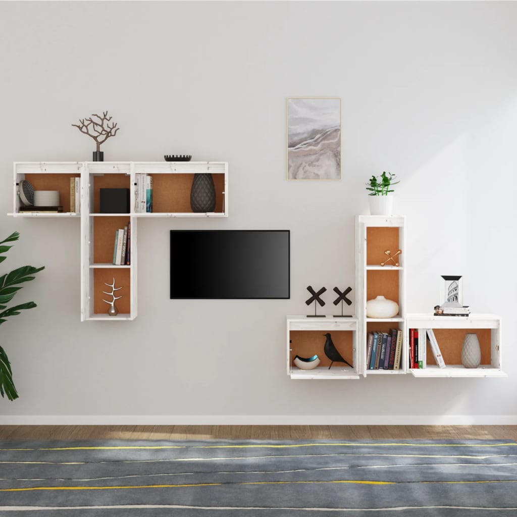 vidaXL Comode TV, alb, 6 buc., lemn masiv de pin