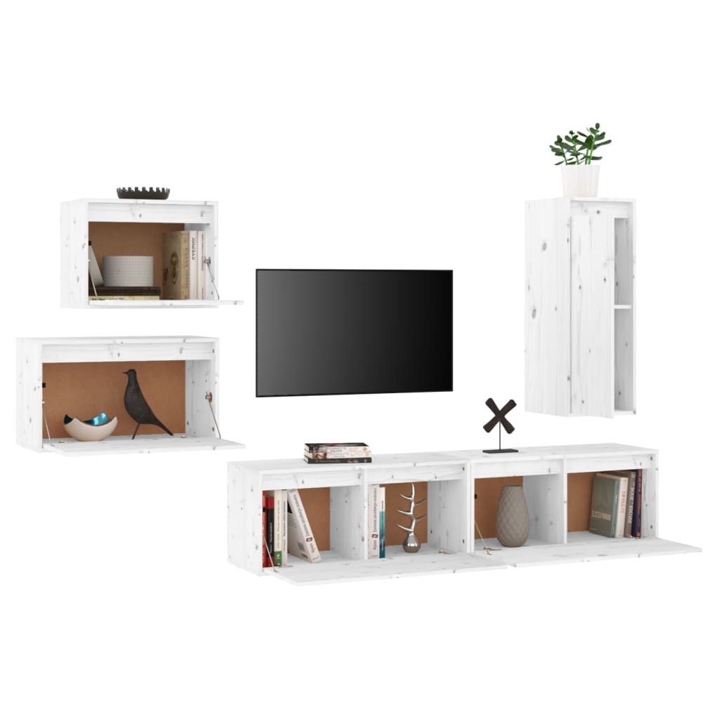 vidaXL Comode TV, alb, 5 buc., lemn masiv de pin