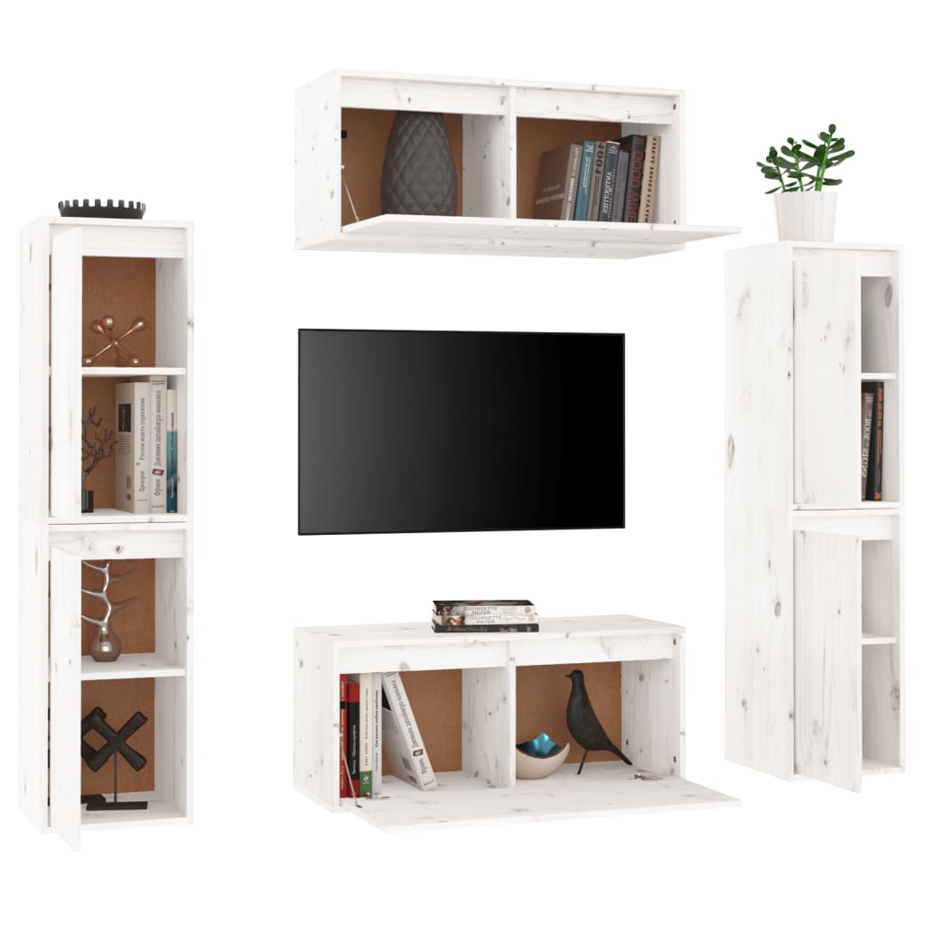 vidaXL Comode TV, alb,6 buc., lemn masiv de pin