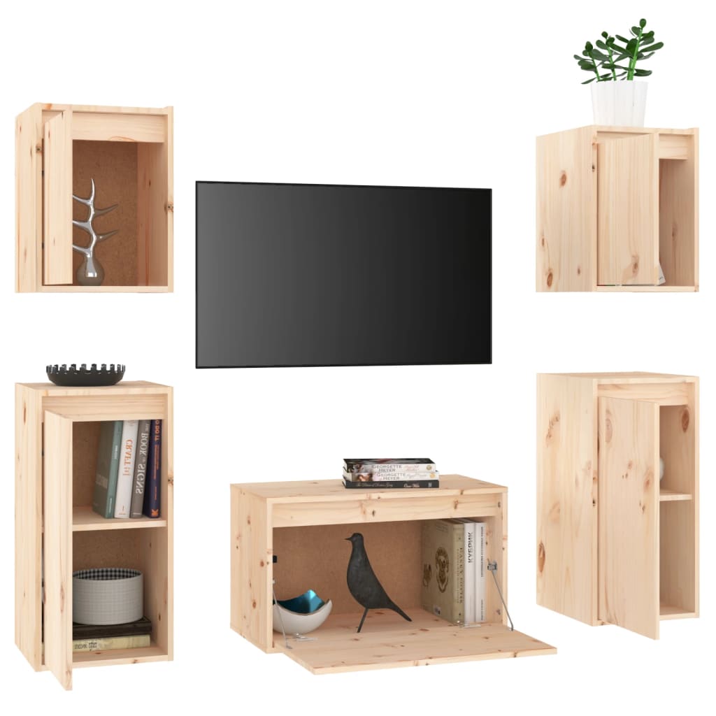 vidaXL Comode TV, 5 buc., lemn masiv de pin