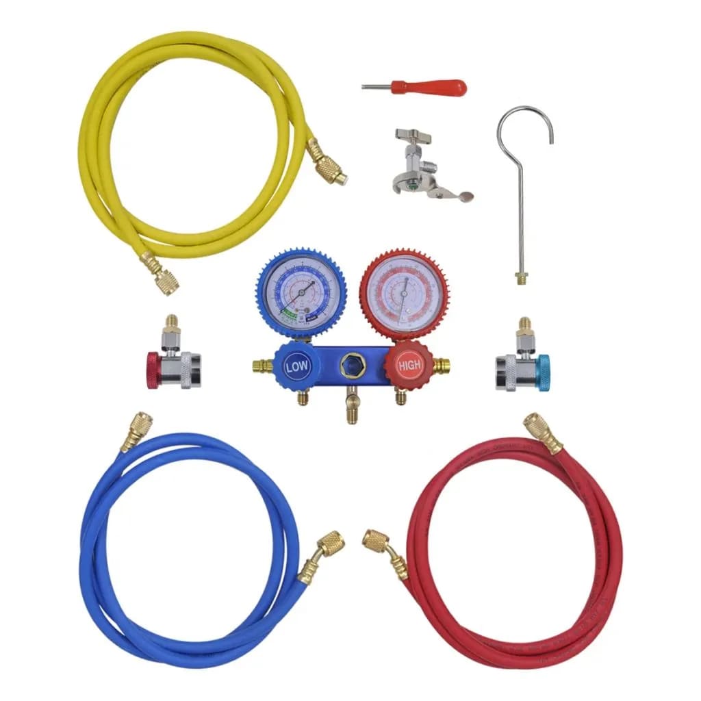 vidaXL Pompă de vid 100 L/min cu set manometru cu 2 căi în set scule vidaXL Pompă de vid 100 L/min cu set manometru cu 2 căi în set scule
