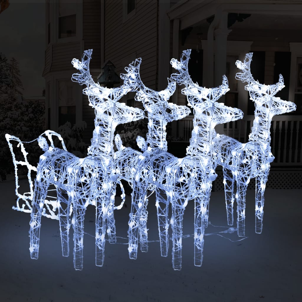 vidaXL Decorațiune de Crăciun cu reni și sanie, 240 LED-uri, acril vidaXL Decorațiune de Crăciun cu reni și sanie, 240 LED-uri, acril