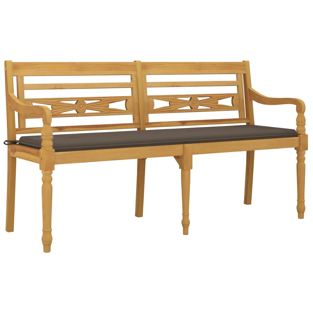 vidaXL Bancă Batavia cu pernă gri taupe, 150 cm, lemn masiv de tec vidaXL Bancă Batavia cu pernă gri taupe, 150 cm, lemn masiv de tec