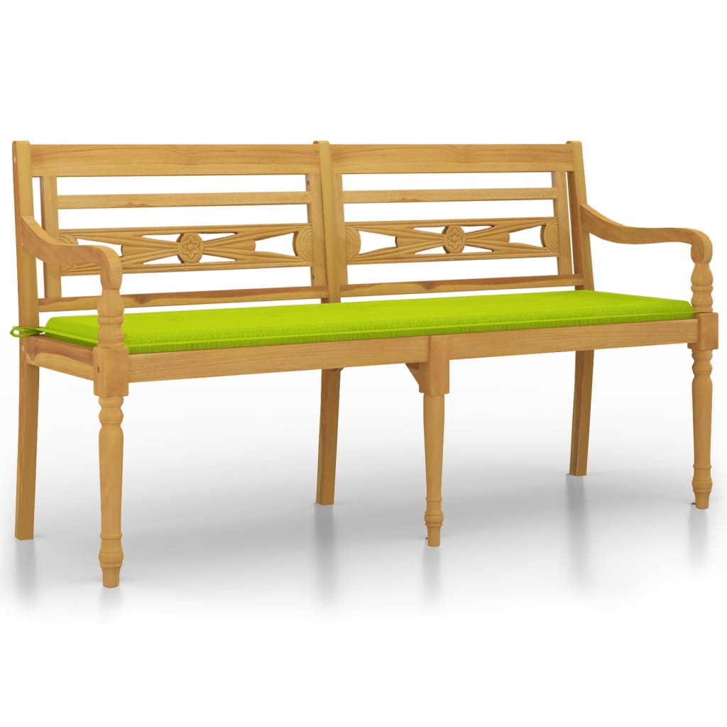 vidaXL Bancă Batavia cu pernă verde aprins, 150 cm, lemn masiv tec vidaXL Bancă Batavia cu pernă verde aprins, 150 cm, lemn masiv tec