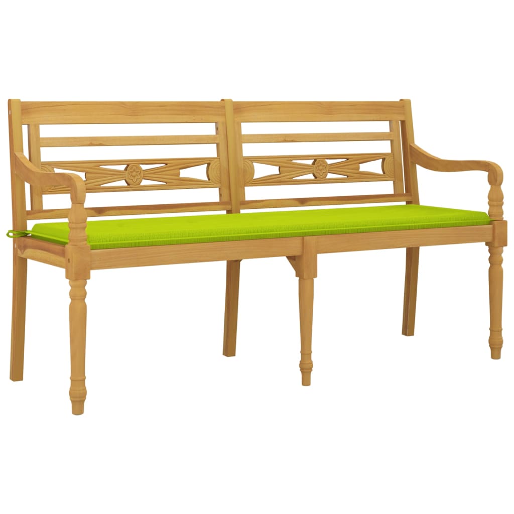 vidaXL Bancă Batavia cu pernă verde aprins, 150 cm, lemn masiv tec vidaXL Bancă Batavia cu pernă verde aprins, 150 cm, lemn masiv tec