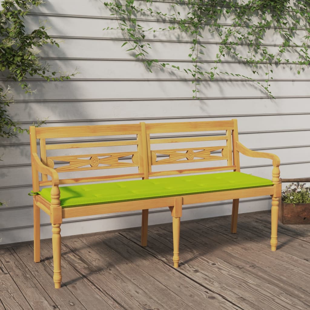 vidaXL Bancă Batavia cu pernă verde aprins, 150 cm, lemn masiv tec vidaXL Bancă Batavia cu pernă verde aprins, 150 cm, lemn masiv tec