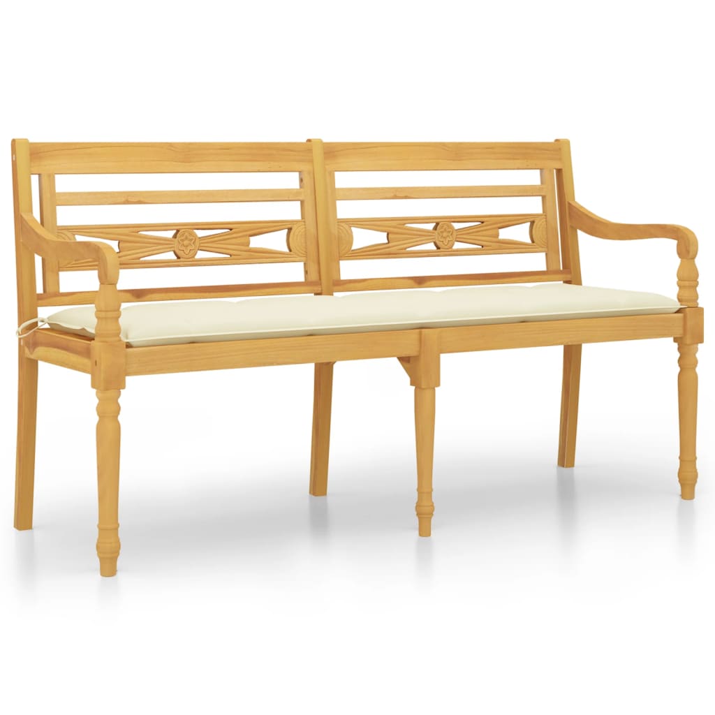 vidaXL Bancă Batavia cu pernă crem, 150 cm, lemn masiv de tec vidaXL Bancă Batavia cu pernă crem, 150 cm, lemn masiv de tec
