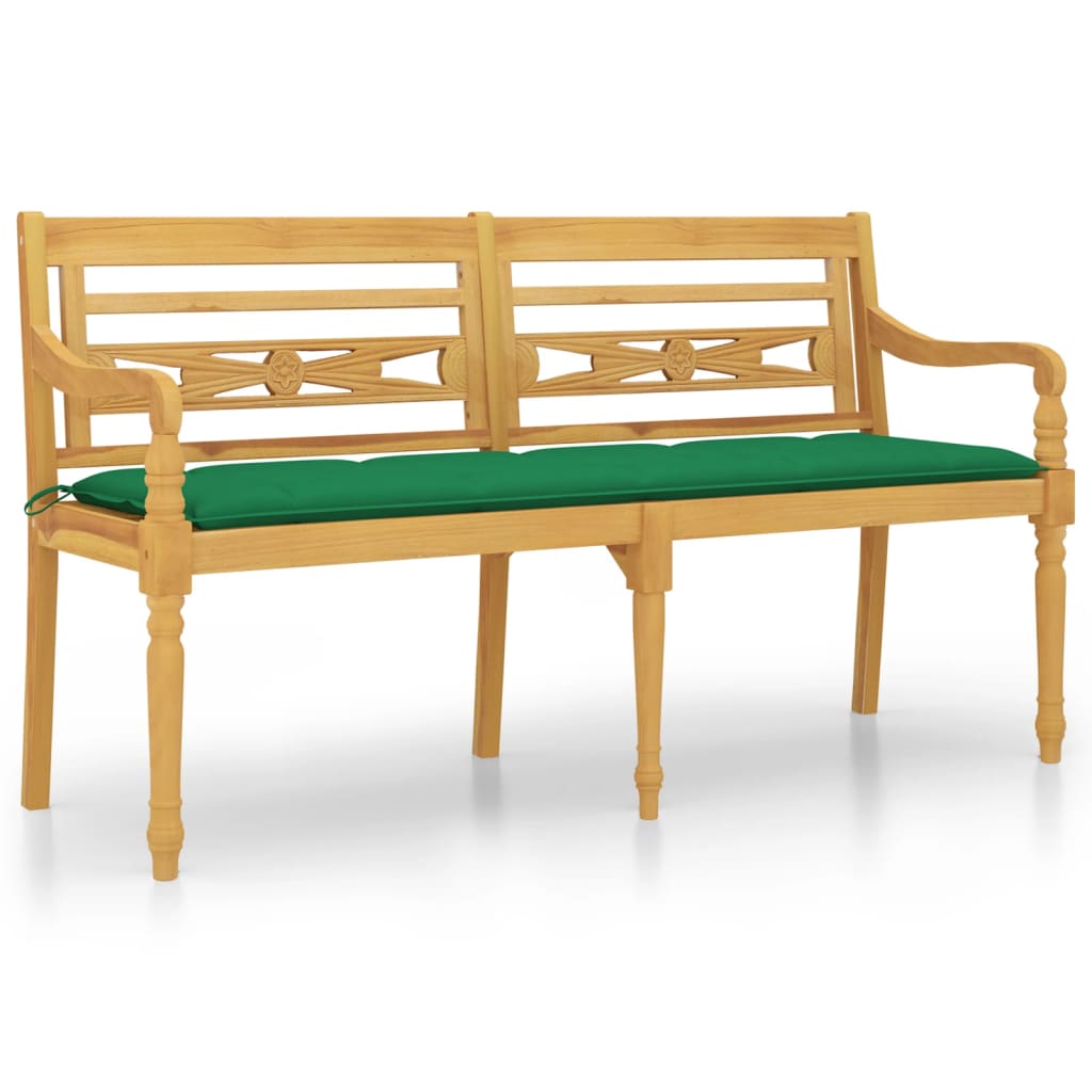 vidaXL Bancă Batavia cu pernă verde, 150 cm, lemn masiv de tec vidaXL Bancă Batavia cu pernă verde, 150 cm, lemn masiv de tec