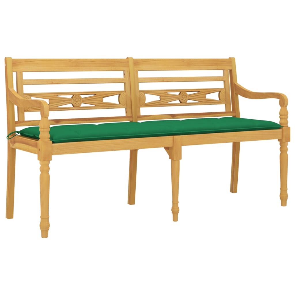 vidaXL Bancă Batavia cu pernă verde, 150 cm, lemn masiv de tec vidaXL Bancă Batavia cu pernă verde, 150 cm, lemn masiv de tec