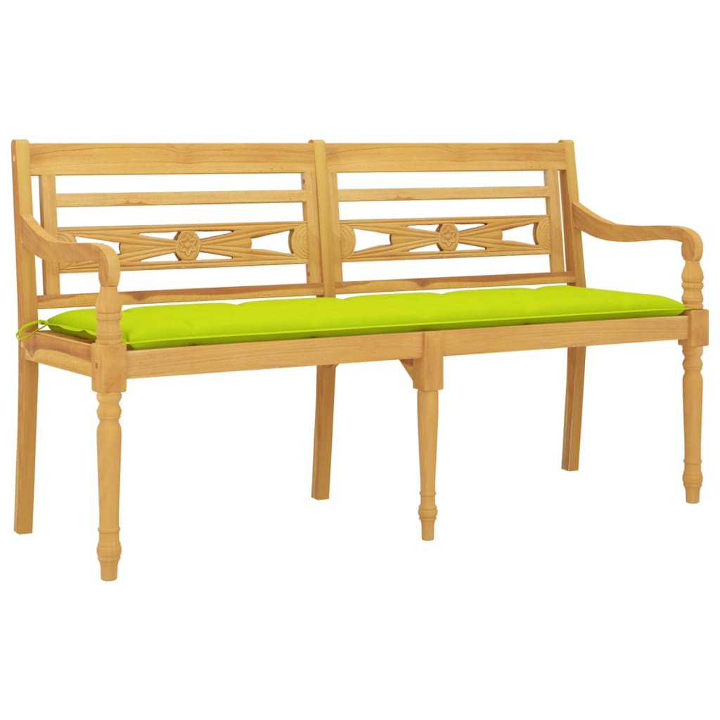 vidaXL Bancă Batavia cu pernă verde aprins, 150 cm, lemn masiv tec vidaXL Bancă Batavia cu pernă verde aprins, 150 cm, lemn masiv tec