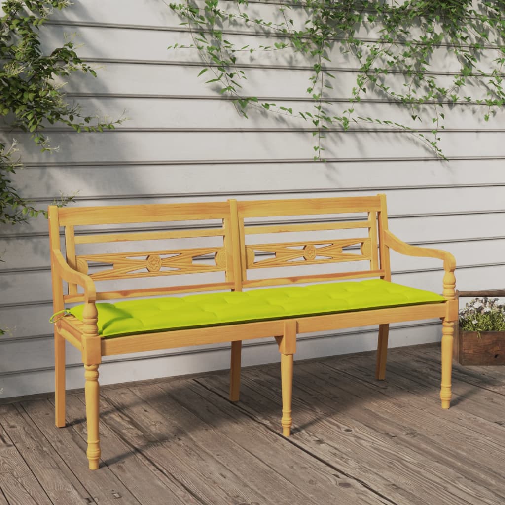 vidaXL Bancă Batavia cu pernă verde aprins, 150 cm, lemn masiv tec vidaXL Bancă Batavia cu pernă verde aprins, 150 cm, lemn masiv tec