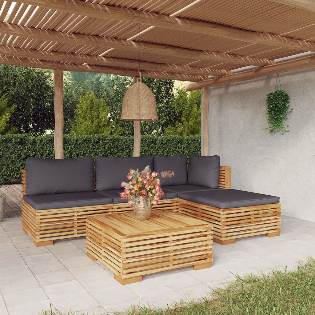 vidaXL Set mobilier grădină cu perne, 5 piese, lemn masiv de tec