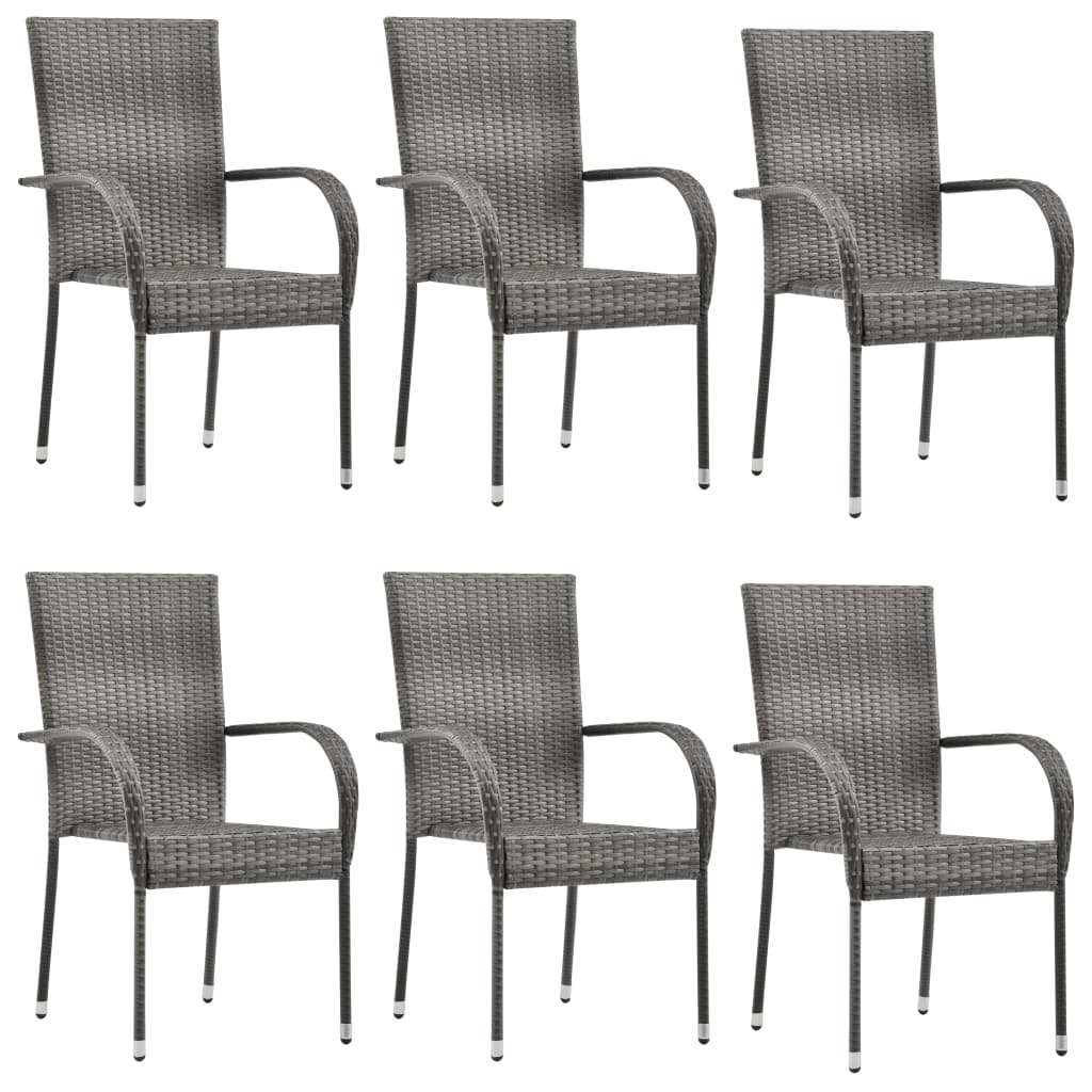 vidaXL Scaune de exterior stivuibile, 6 buc., gri, poliratan vidaXL Scaune de exterior stivuibile, 6 buc., gri, poliratan
