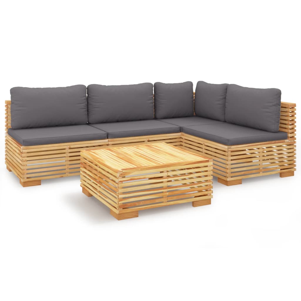 vidaXL Set mobilier grădină cu perne, 5 piese, lemn masiv de tec